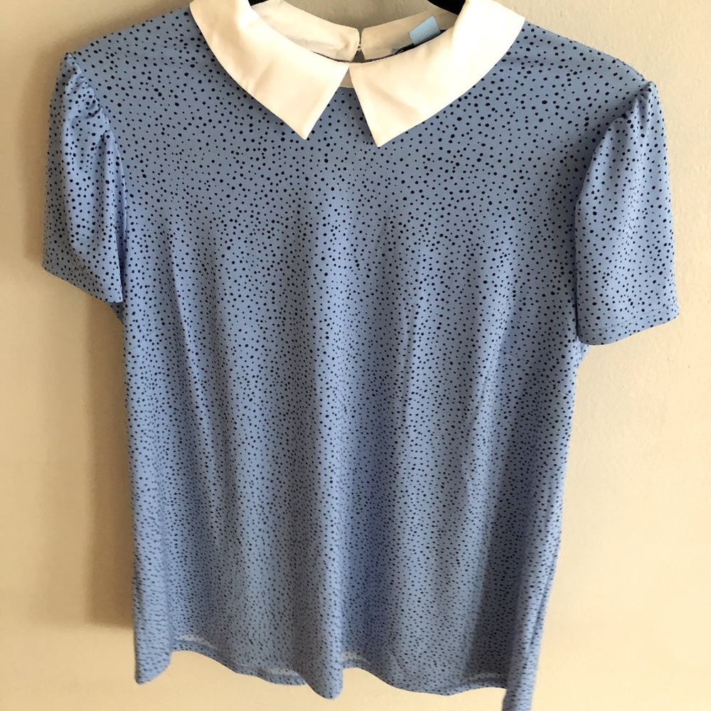 Light Blue Polka Dot Collared Blouse